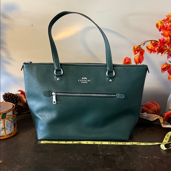 Coach Dark Green Leather Tote - Picture 1 of 8